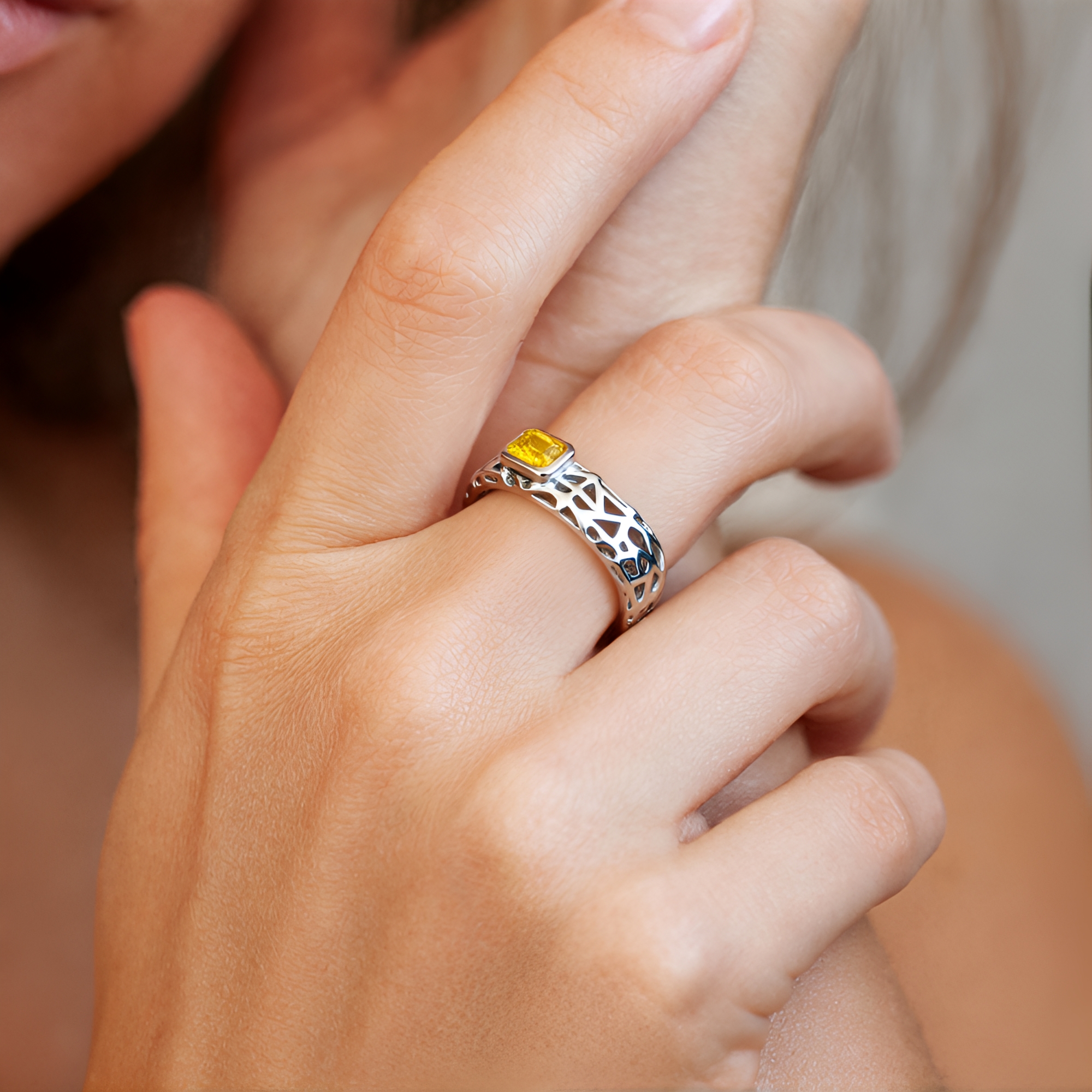 Yellow Zircon Silver Ring (MONOSONO COLLECTION)-7606LD | Juwelo
