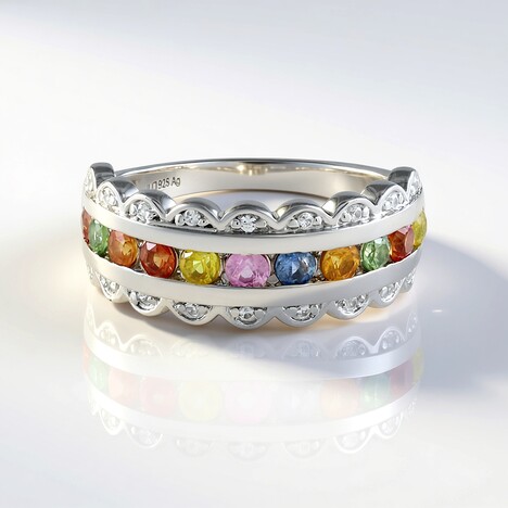 Anello in argento con Zaffiro Fancy