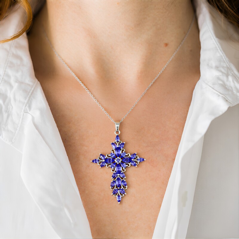 Tansanit-Silberhalskette