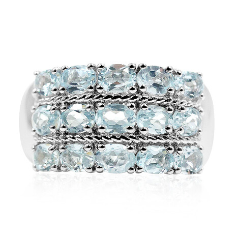 Zilveren ring met hemel-blauwe topaasstenen