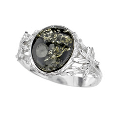 Anillo en plata con Ámbar báltico verde