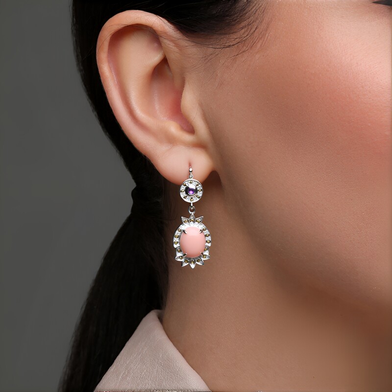 Zilveren oorbellen met roze opalen (Annette classic)