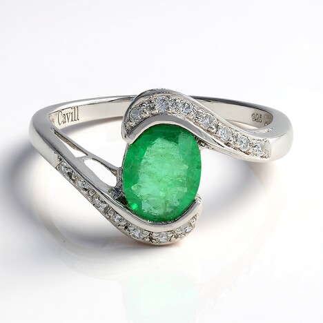 Anello placcato in platino con Smeraldo Bahia