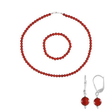 Red Onyx Silver Set