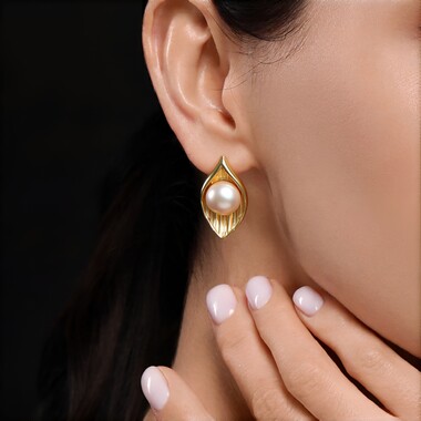 Peach Freshwater Pearl Silver Earrings (TPC)