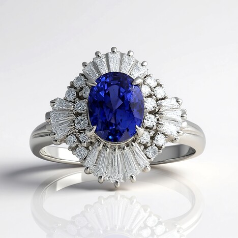 Bague en platine et Saphir bleu de Ceylan (CIRARI)