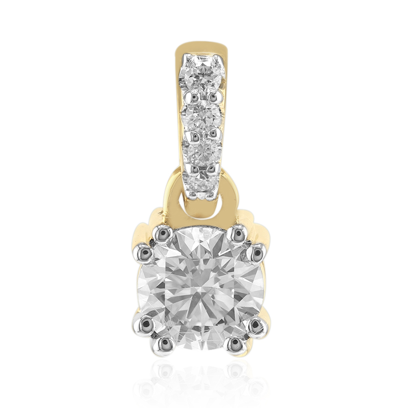 Ciondolo Vero Diamante 0.75 Ctw Con Catena Finitura Oro 10K - Usdiamondking - Foto 1
