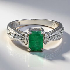 Anello placcato in platino con Smeraldo Bahia