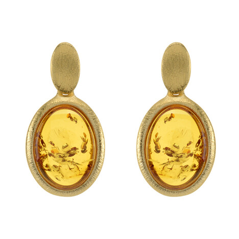 Boucles d'oreilles en argent et Ambre baltique couleur cognac (dagen)