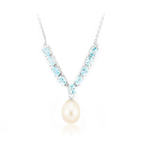 Weiße Süßwasserzuchtperlen-Silbercollier