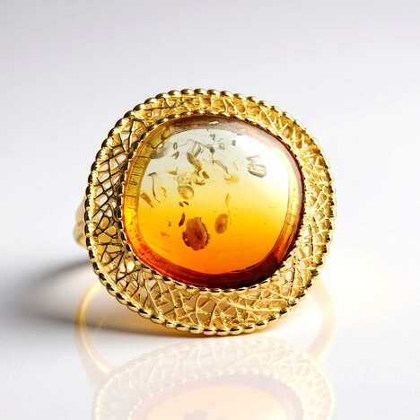 Anello in argento con Ambra Sunrise Baltica (dagen)