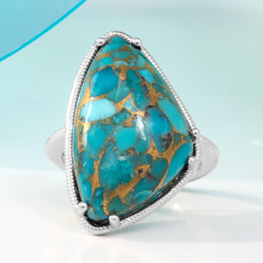 Bague en argent et Turquoise bleue cuivrée de Mohave (Faszination Türkis)