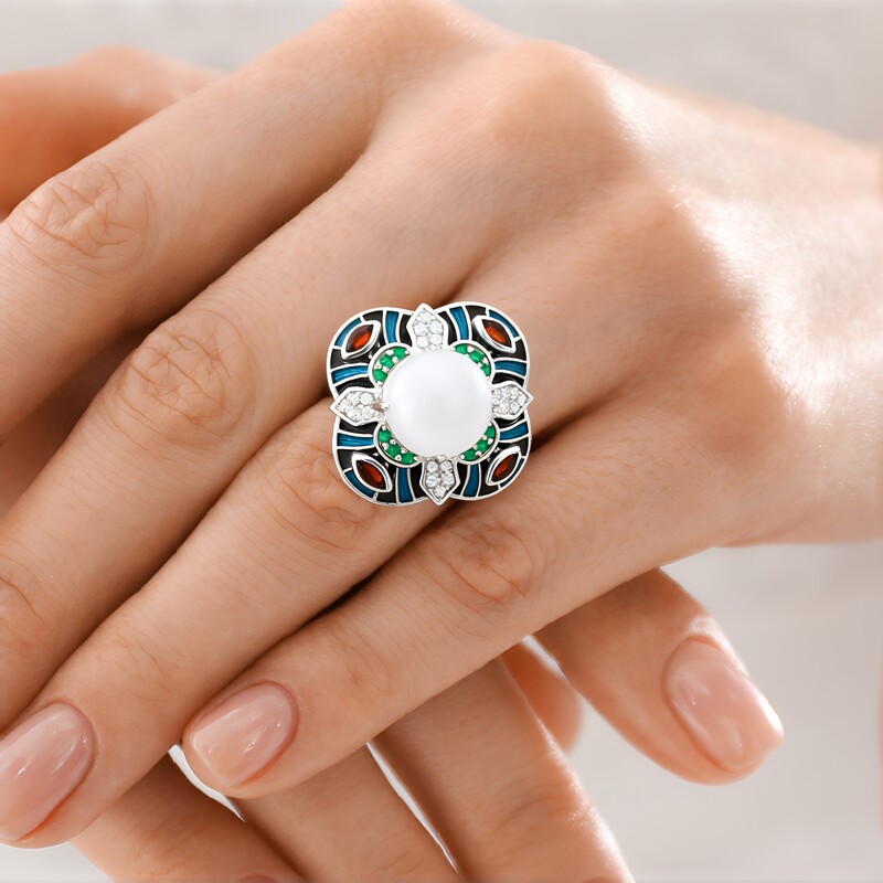 Anello in argento con Pietra di Luna Arcobaleno (Adela Silber)