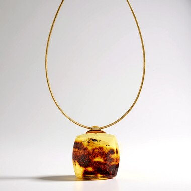 Landscape Baltic Amber Stainless Steel Necklace (dagen)