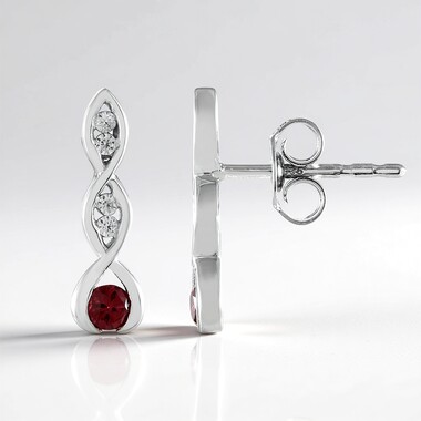 Kolczyki ze srebra platynowanego - Spinel czerwony szlachetny Noble Red