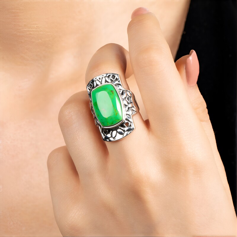 Anillo en plata con Turquesa verde Mohave Kingman (Faszination Türkis)