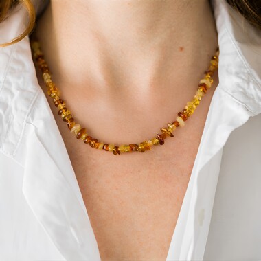 Cognac Baltic Amber Silver Necklace