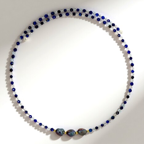Collana rigida in acciaio con Perla Nera di Acqua Dolce (Riya)