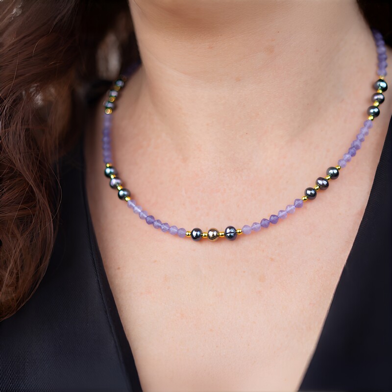 Collana rigida in acciaio con Tanzanite (Riya)