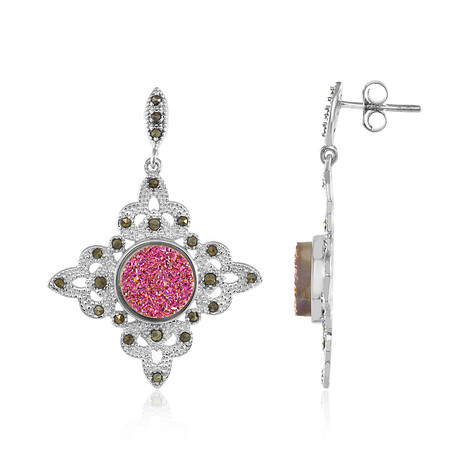 Pinkfarbener Glitzer-Achat-Silberohrringe