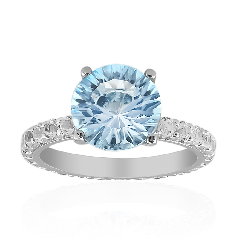 Anello in argento con solitario di topazio azzurro, design moderno