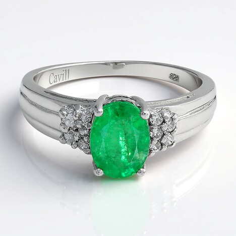 Anello placcato in platino con Smeraldo Bahia