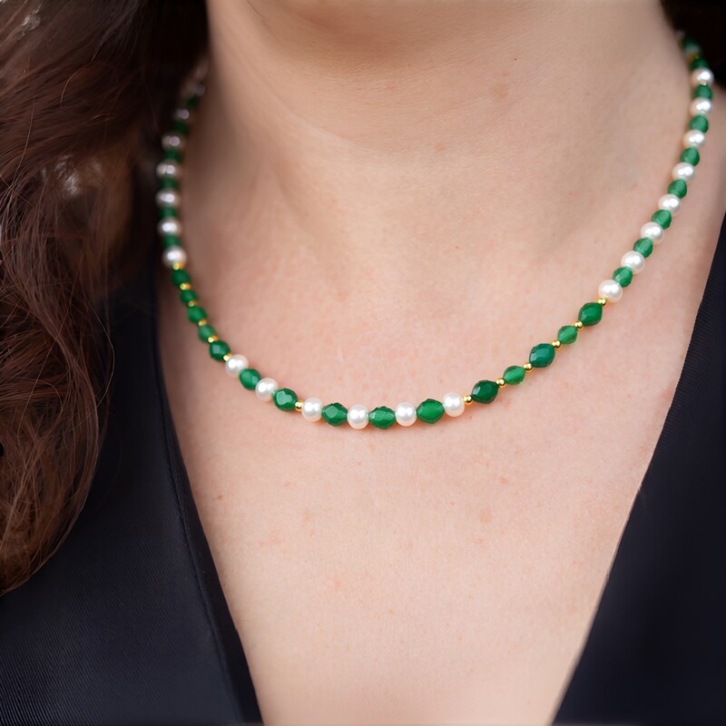 Collier en argent et Onyx vert (Riya)