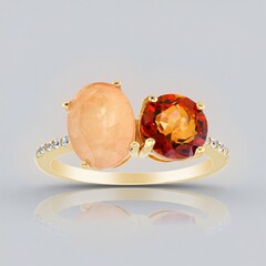 Bague en argent et Quartz pêche pastel