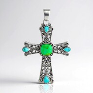 Colgante en plata con Turquesa verde Mohave Kingman (Faszination Türkis)