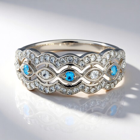 Anello in argento con Apatite Blu Neon e Zaffiro Bianco