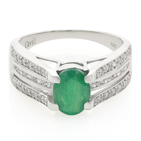 Anello placcato in platino con Smeraldo Bahia