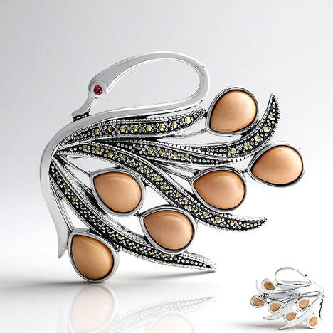 Spilla in argento con Pietra di Luna Pesca (Annette classic)