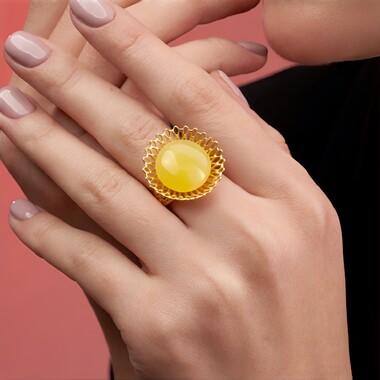 Anillo en plata con Ámbar báltico Milky (dagen)