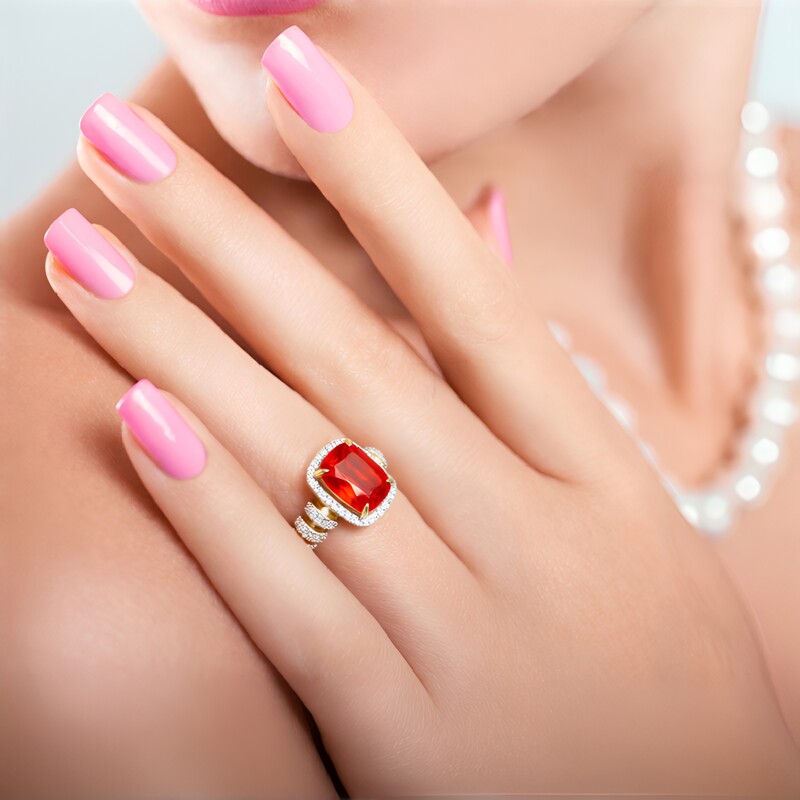 Bague en or et Opale de feu mexicaine AAA