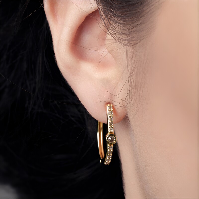 9K SI1 Champagne Diamond Gold Earrings