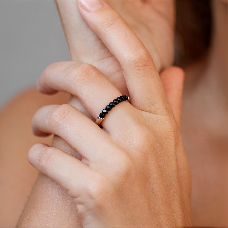 Black Spinel Silver Ring