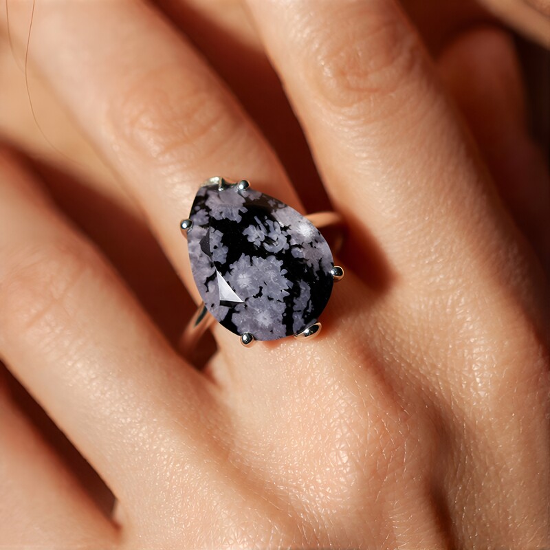 Schneeflocken-Obsidian-Silberring