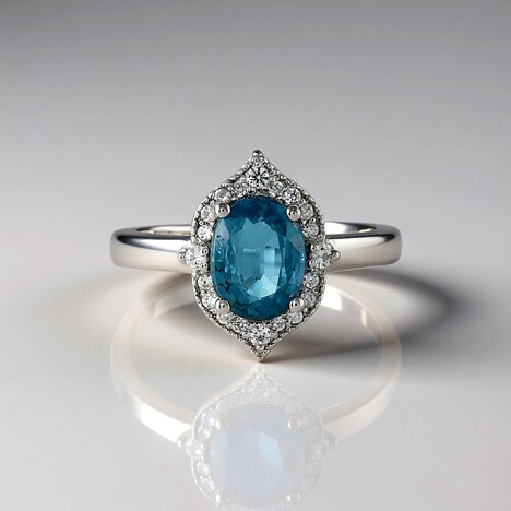 Anello in argento con Cianite Blu Foglia di Tè