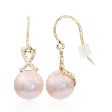 Gouden oorbellen met Royal Pink Ming Parels (TPC)