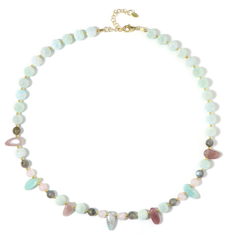 Zilveren halsketting met rozen kwartskristallen (Riya)