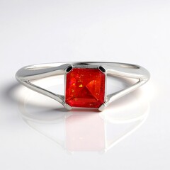 Anello in argento con Opale Rosso dell'Etiopia