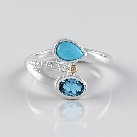 Anello in argento con Topazio Blu Londra (Granulieren)