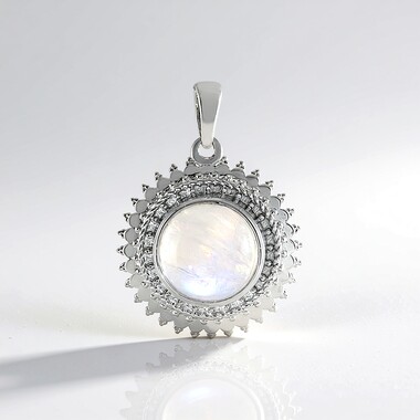 Colgante en plata con Piedra de Luna arcoíris