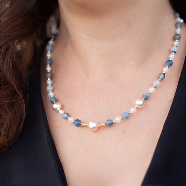 Collana rigida in acciaio con Perla d'Acqua Dolce Pesca (Riya)