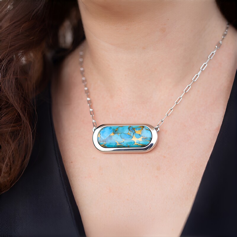 Blauer Mohave-Kupfer-Türkis-Silbercollier (Faszination Türkis)