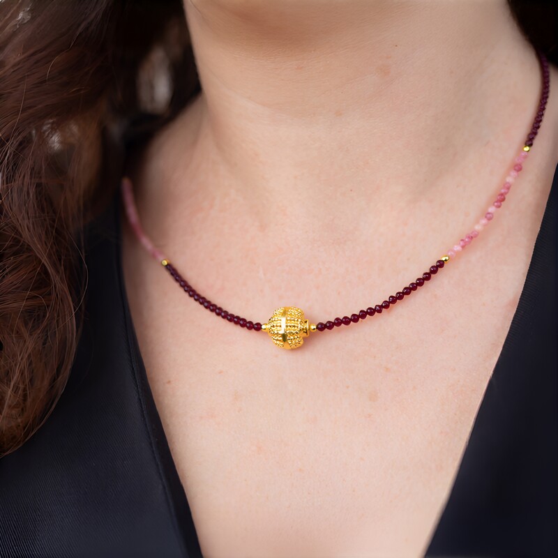 Collier en argent et Rhodonite (Riya)