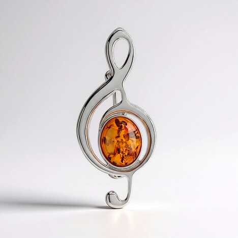 Broche en argent et Ambre baltique couleur cognac (dagen)