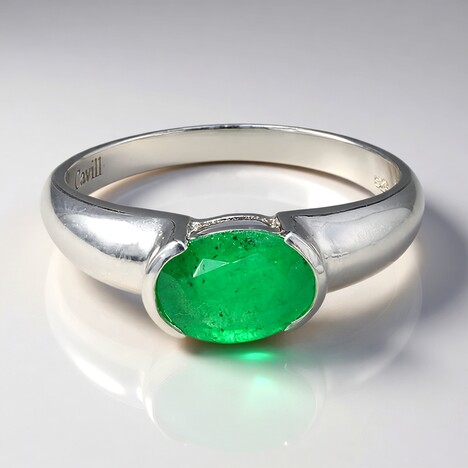 Anello placcato in platino con Smeraldo Bahia