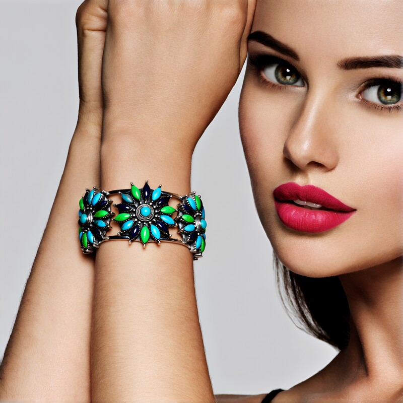 Zilveren armband met Blauwe Kingman Mohave Turkooisen (Jones Lee)