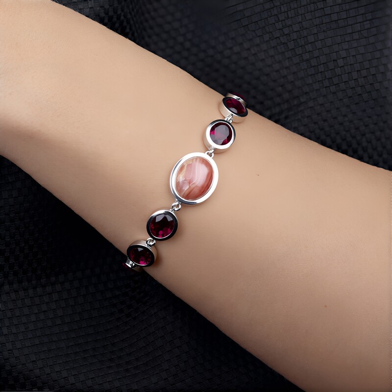 Zilveren armband met een rhodochrosiet (Faszination Türkis)